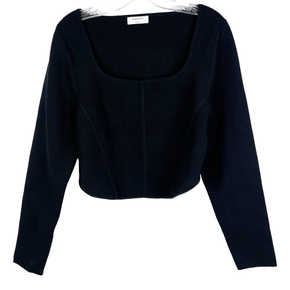 Aritzia Black Long Sleeve Square Neck Crop Top